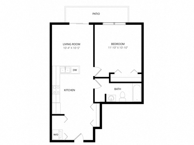 Floor plan for 1 bed, 1 bath, 560 sqft
